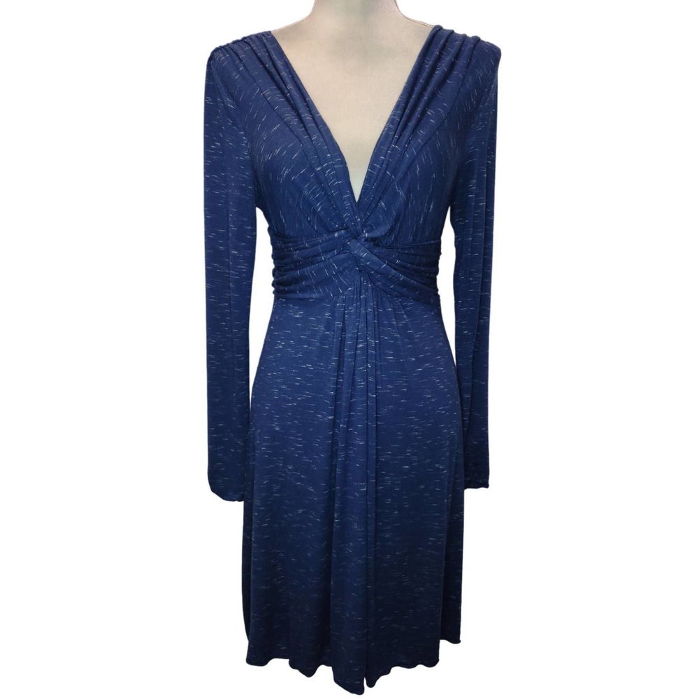 Max Studio long sleeve plunging v-neck blue dress